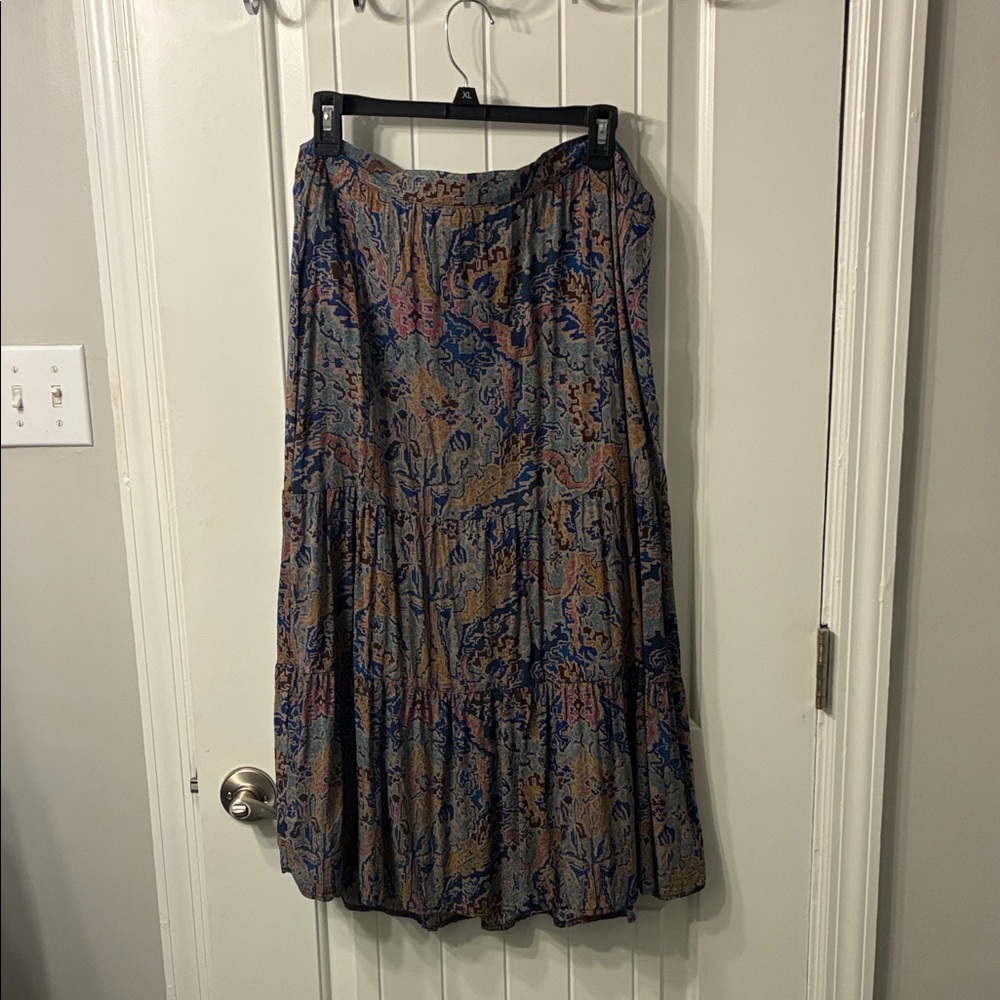 Tahari Blue and Brown Midi Skirt